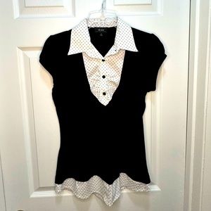 B Wear Size Medium Capp Sleeve Collar polka dot Shirt